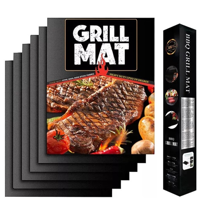 Folie teflon gratar PTFE, BBQ Grill Party, 40x33cm, Antiaderenta, Reutilizabila, Negru, Set 2buc