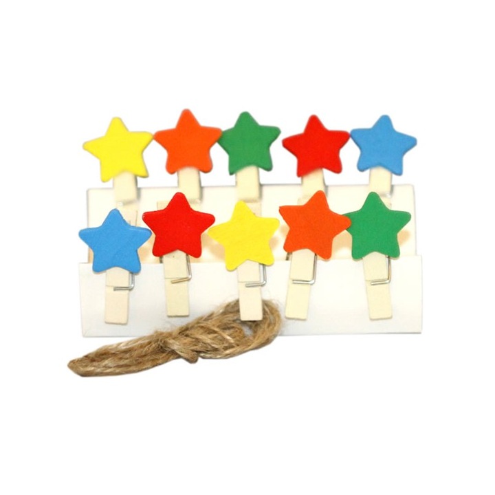 Set 10 accesorii creatie COLORARTE lemn carlig stelute