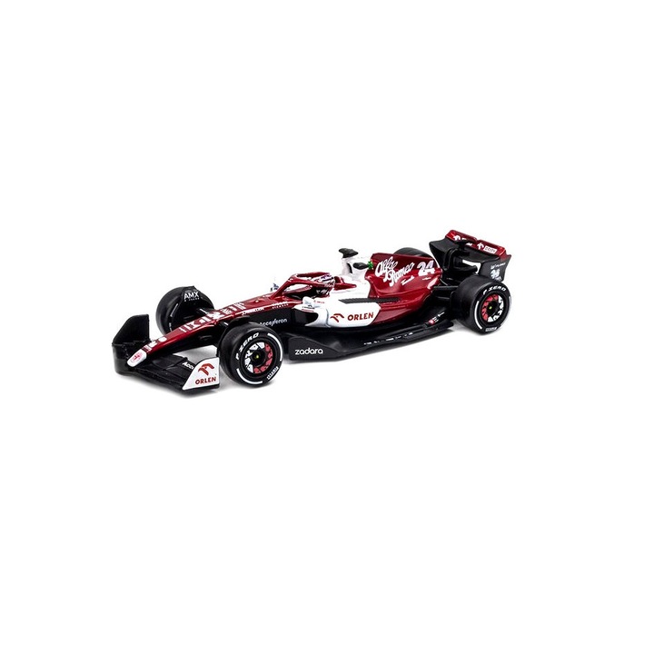 Modell autó Alfa Romeo F1 C42 Team Orlen N24 Bahrain GP 2022 Guanyu Zhou kirakattal és sofőrrel, 1:43 Bburago Signature