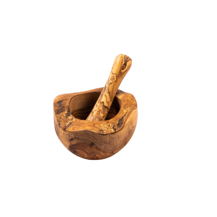 Mojar cu pistil din lemn de maslin rustic 14 cm