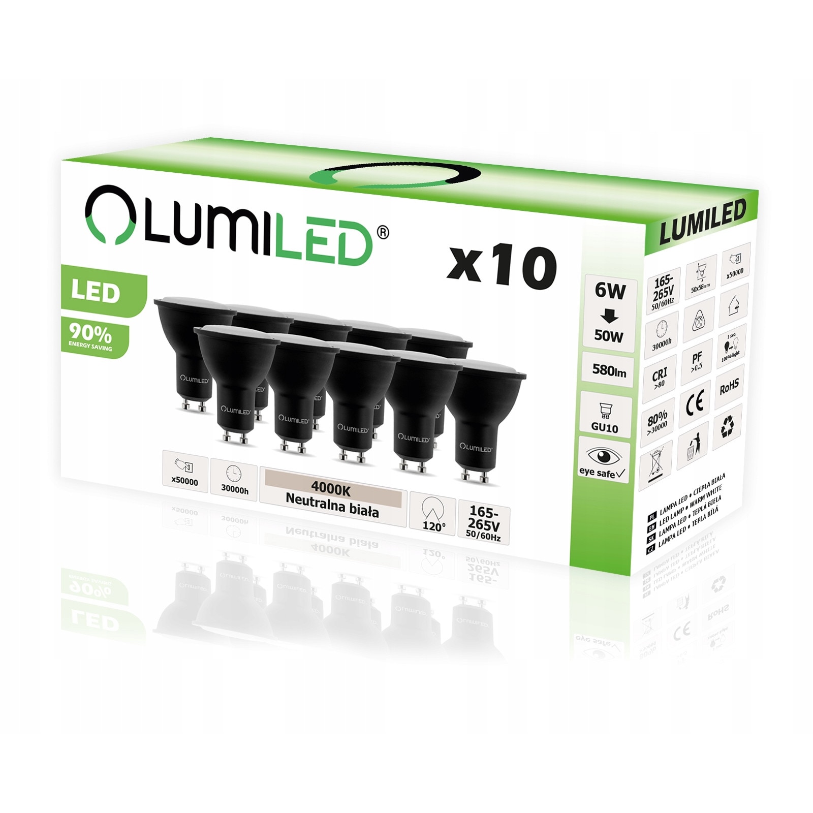 Set 10 Becuri Led Lumiled Gu10 6w 50w 580lm 4000k Alb Neutru