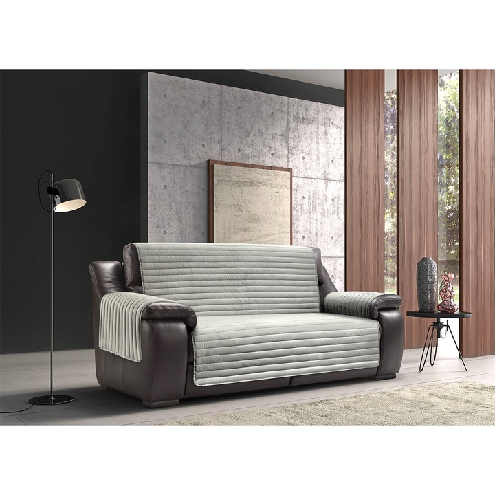 Husa canapea matlasata, Co.Ingros.Tex, Poliester, Model embosat, Gri deschis/Gri inchis