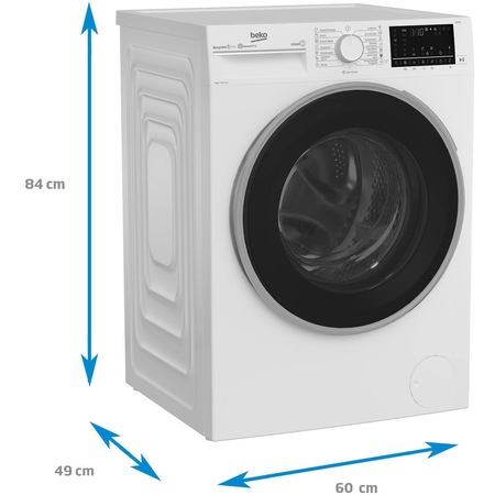 Masina de spalat rufe slim Beko B5WFU77245WB, 7 kg, 1200 RPM, Recycled Tub, Clasa D, Motor ProSmart Inverter, HomeWhiz Bluetooth, AddXtra, Hygiene+ cu SteamCure, Silent Tech, Alb