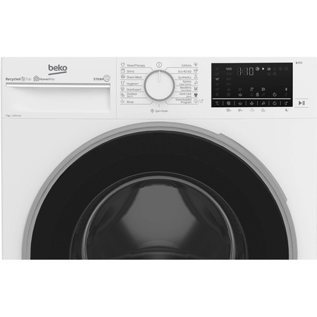Masina de spalat rufe slim Beko B5WFU77245WB, 7 kg, 1200 RPM, Recycled Tub, Clasa D, Motor ProSmart Inverter, HomeWhiz Bluetooth, AddXtra, Hygiene+ cu SteamCure, Silent Tech, Alb