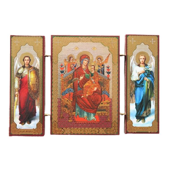 Icoana Sfintei Maicii Domnului, Lemn, Format triptic, 13x8 cm