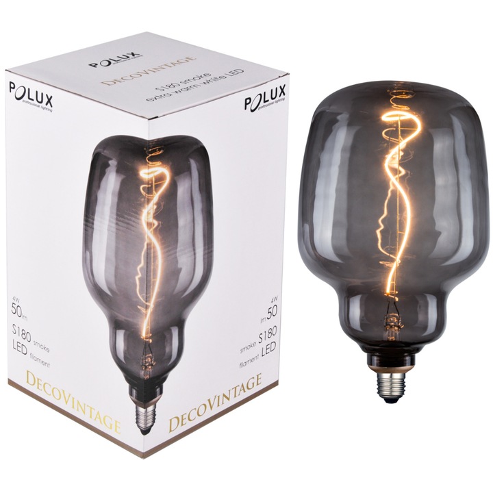LED крушка, Polux, S180, нажежаема жичка, E27, 4W, 1800K, 50lm