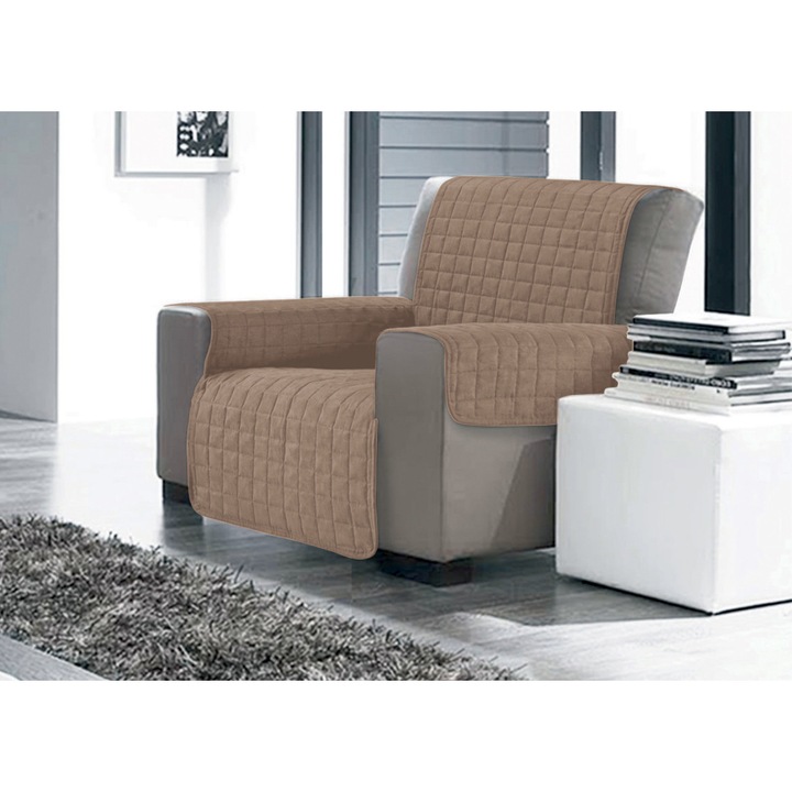 Husa fotoliu matlasata, Co.Ingros.Tex, Poliester, Model embosat, Maro