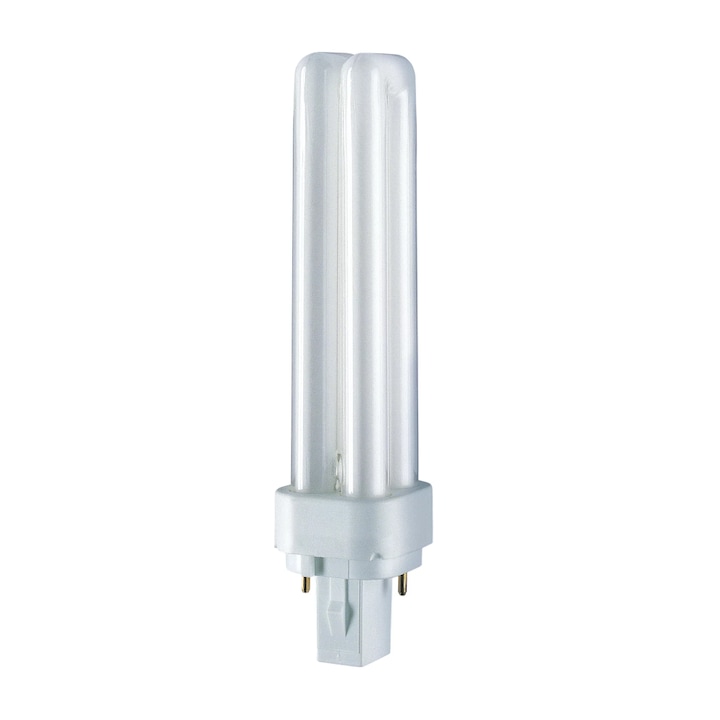 Bec Compact Fluorescent Osram Dulux D / PL-C 2 Pini 18W G24d-2 1200Lm Forma Stick Lumina Alba Naturala 4000K