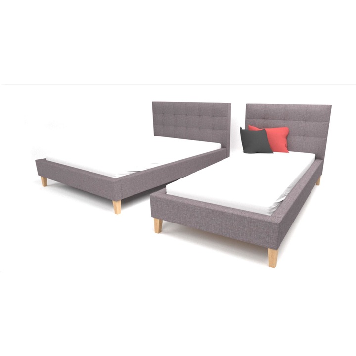 Pat tapitat, Signal, 90 x 200 cm, Lemn, Gri