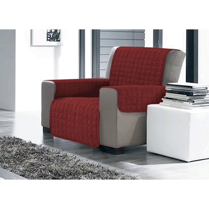 Husa fotoliu matlasata, Co.Ingros.Tex, Poliester, Model embosat, Rosu bordo