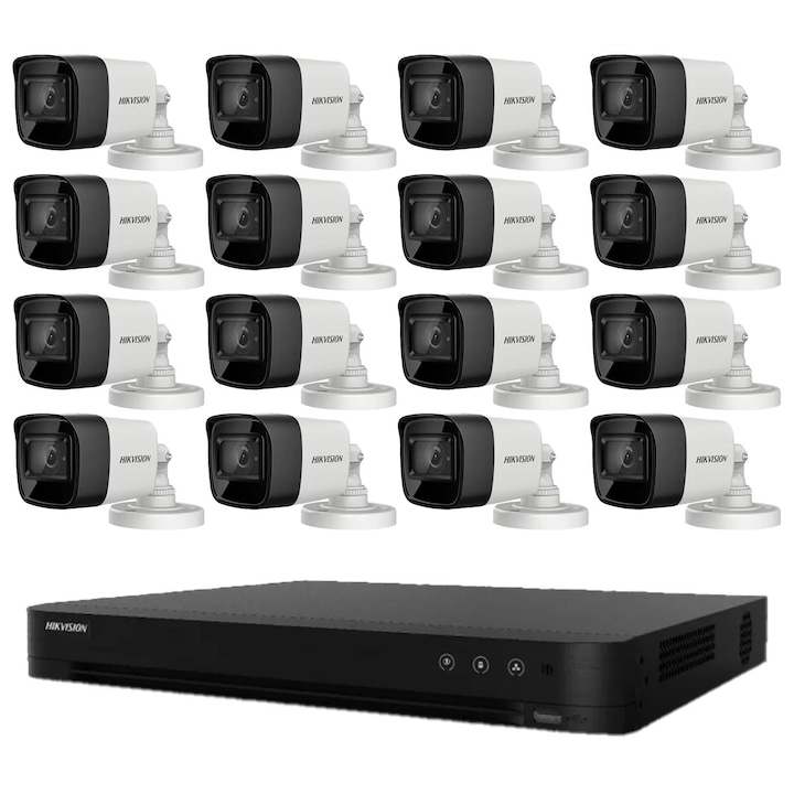 Sistem supraveghere profesional Hikvision, 32 camere, 4MP, IR 30m, Switch PoE, NVR 32 canale, Accesorii montaj incluse, Functii inteligente