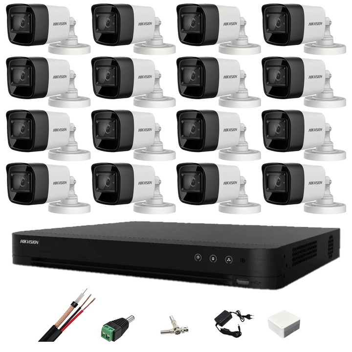 Sistem supraveghere Hikvision 6 camere 5MP ColorVu, Color noaptea 40m, DVR cu 8 canale 8MP, accesorii incluse
