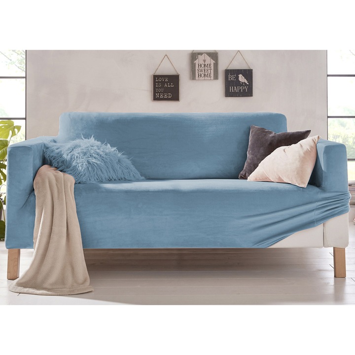 Husa canapea, Co.Ingros.Tex, Poliester, Model uni, Albastru deschis