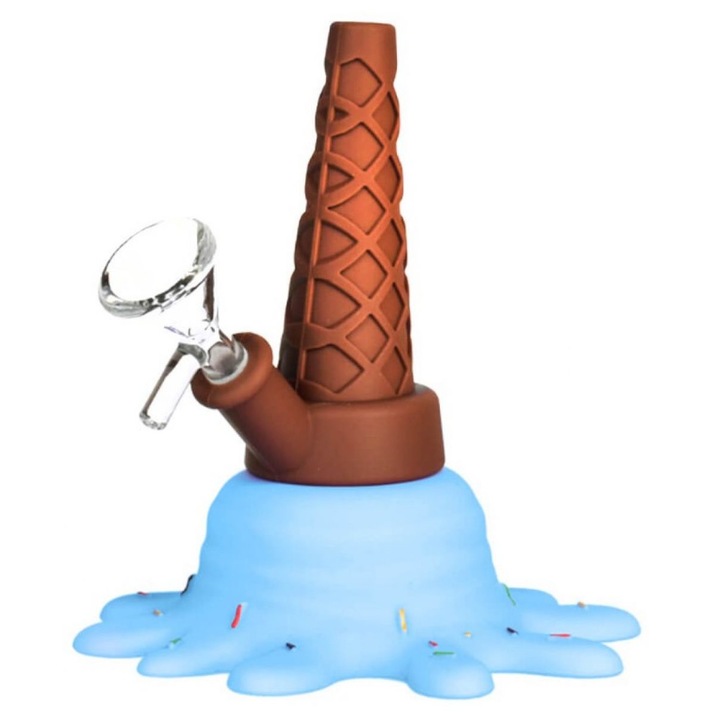 Pipa cu apa, tutun si plante, Bong IceCream Glow in the dark, 13cm, fum mai racoros si fin