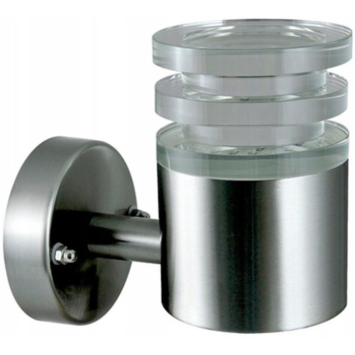 LED стенна лампа Polux за външна стена, неръждаема стомана/стъкло, сребро