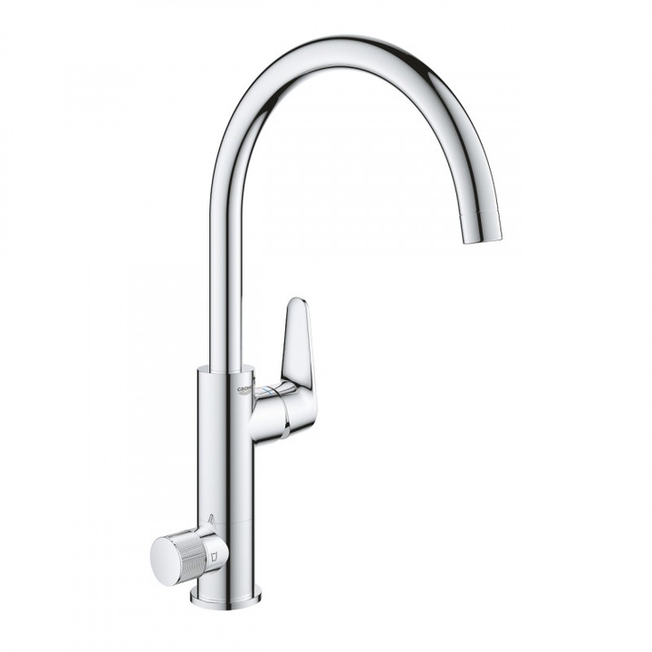 Смесител Grohe Blue Pure BauCurve 31723000, Кухненски, Стоящ, Висок и въртящ се чучур, Отделна ръкохватка за филтрирана вода, Хром
