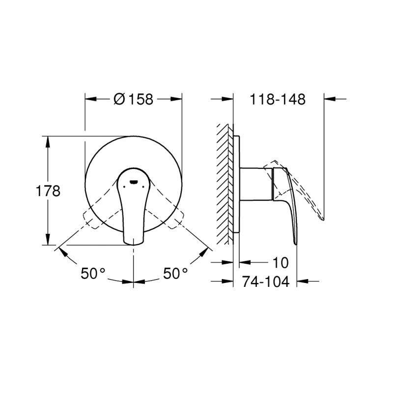 Смесител Grohe Eurosmart 24042003, За вана/душ, Стенен, За вграждане ...