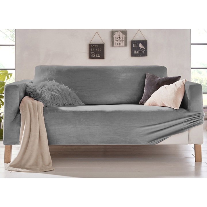 Husa canapea, Co.Ingros.Tex, Poliester, Model uni, Gri deschis