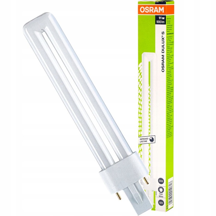Икономична крушка Dulux S, Osram, G23, 11 W, 4000K, 2 пина, 900 lm, 237 mm, Неутрална светлина