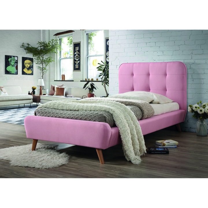 Pat tapitat, Signal, 90 x 200 cm, Lemn, Roz