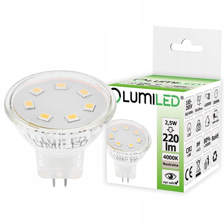 Set 10 Becuri LED, Lumiled, GU4, MR11, 2.5W = 25W, 4000K, Alb Neutru