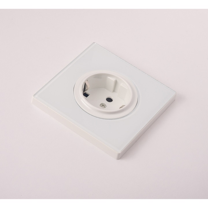 Priza simpla Tam Retro cu rama de sticla, Alb