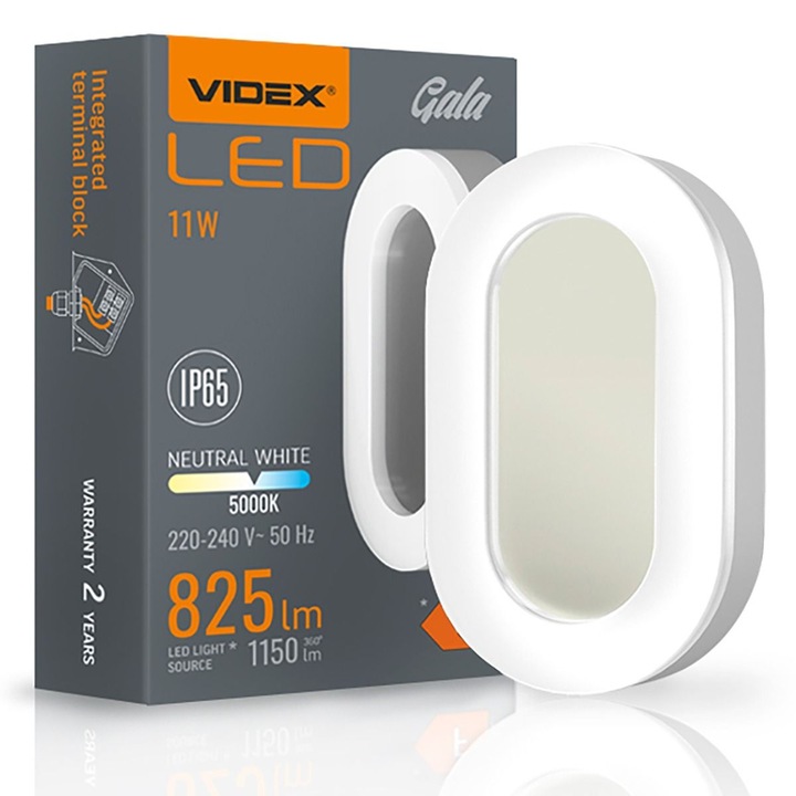 Aplica LED, Videx, Plastic, IP65, 11W, 5000K, Alb