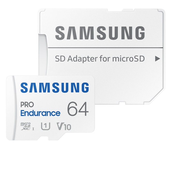 Card microSDHC 64 Gb, Samsung Pro Endurance, U1, V10, 100/30/Mb/s, cu adaptor