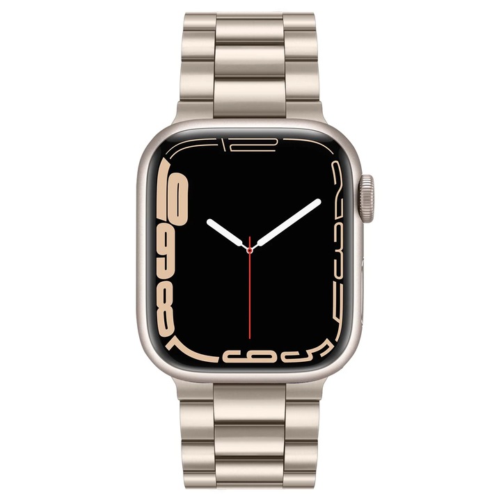 Curea Metalica pentru Apple Watch, MTP, 3 Lynk Metal Loop, Compatibila cu Apple Watch 1/2/3/4/5/6, Model Slim, Super Usor, Starlight, 40 mm