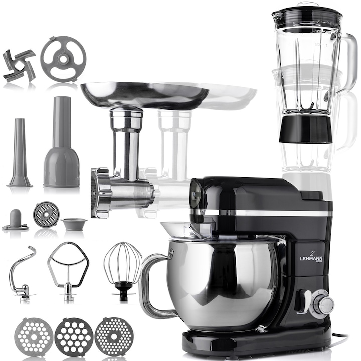 Кухненски робот Lehmann Mastic, 3 в 1, 1300 W, 6 скорости, 5 л купа, 550x415x215, 7 кг, черен
