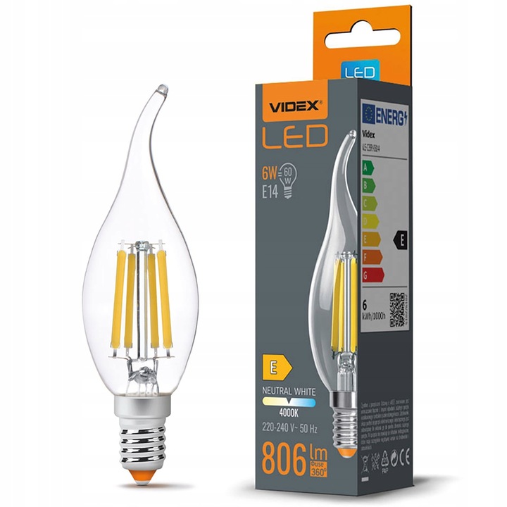 Bec LED, VIDEX, E14, C35, 6W = 60W, 806lm, 4000K, Alb Neutru