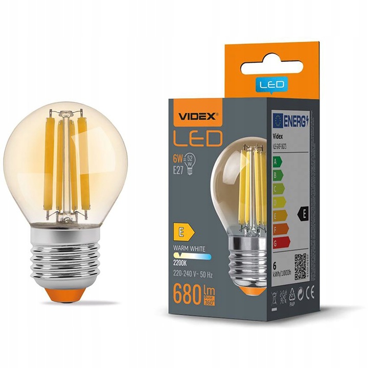 Bec LED, VIDEX, E27, G45, 6W = 52W, 680lm, 2200K, alb cald