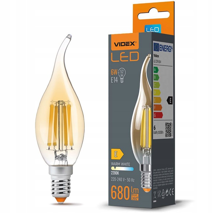 Bec LED, VIDEX, E14, BA35, 6W = 52W, 680lm, 2200K, alb cald