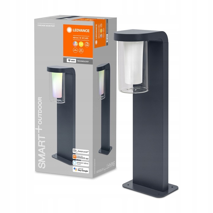 Lampa de exterior LED smart, Ledvance, Aluminiu/Policarbonat, RGB, 10 W, 50 cm, 420lm, Gri antracit