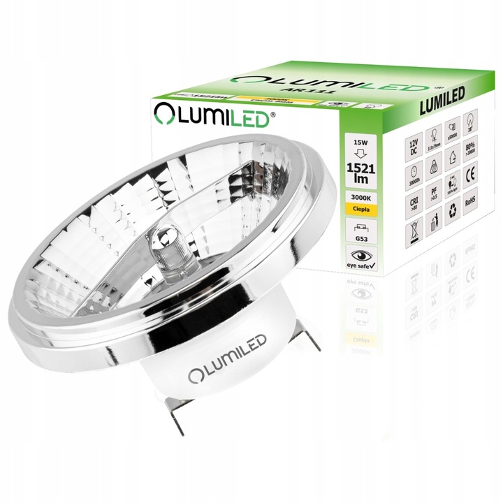 LED крушка Lumiled, G53, AR111, 15W = 100W, 1521lm, 3000K