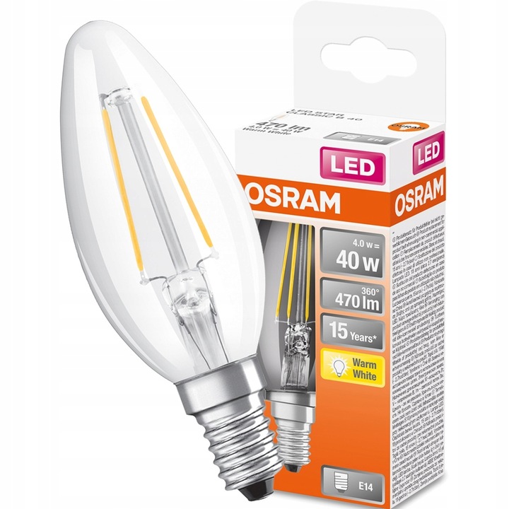 Osram LED izzó, E14, B35, 4W = 40W, 470lm, 2700K, meleg fehér