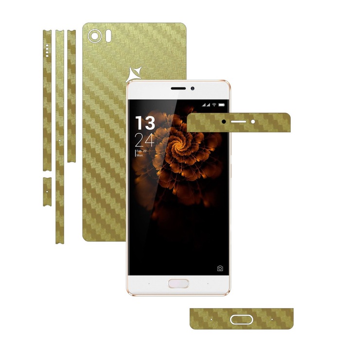 Защитно фолио Carbon Skinz, Адхезивно покритие за кожата за кутията, Carbon Gold, посветено на Allview X3 Soul Pro