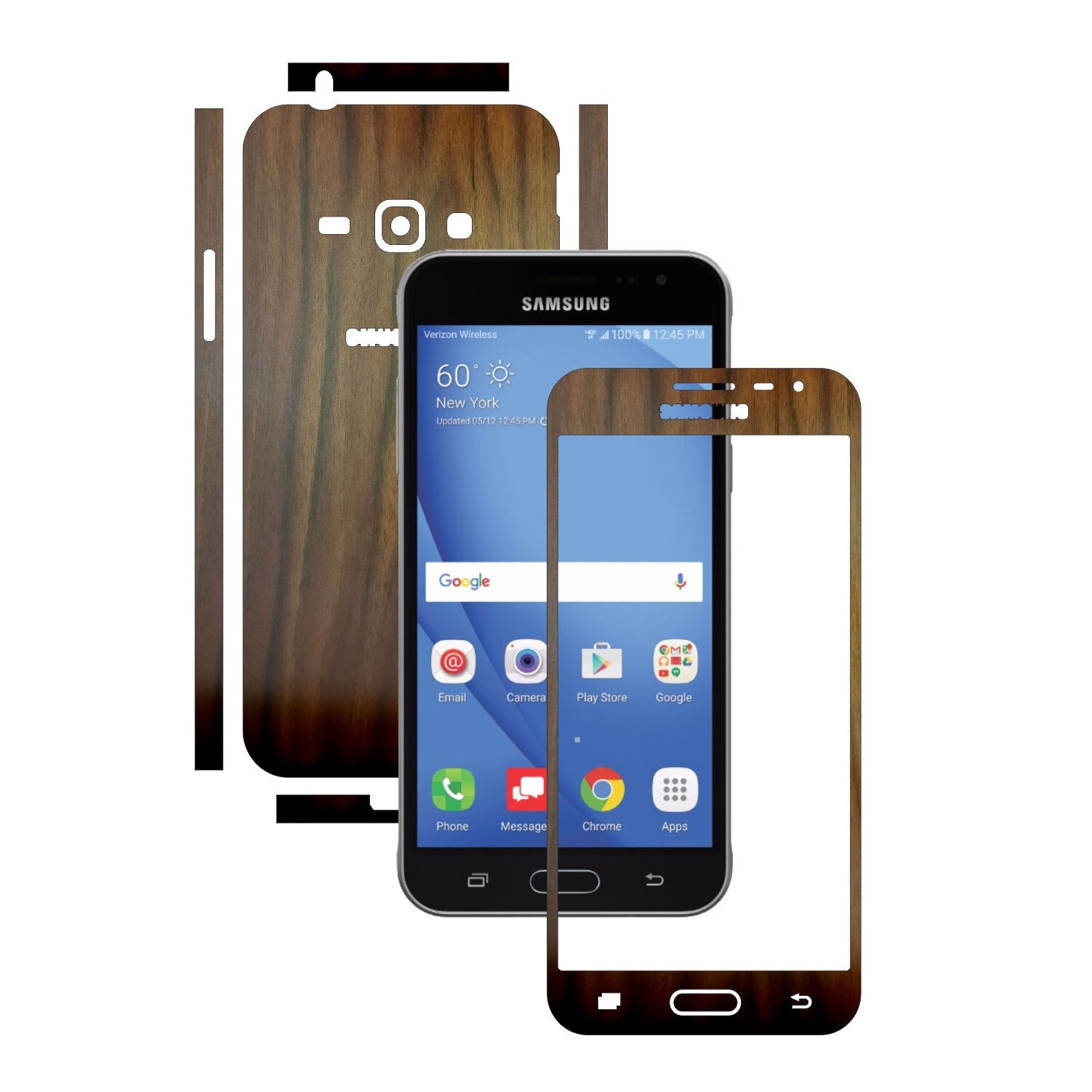 Folie de protectie Carbon Skinz, Husa de tip Skin Adeziv pentru Carcasa, Lemn Nuc Inchis dedicata Samsung Galaxy J3 2016