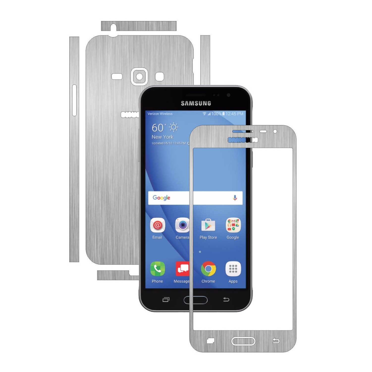 Folie de protectie Carbon Skinz, Husa de tip Skin Adeziv pentru Carcasa, Brushed Argintiu dedicata Samsung Galaxy J3 2016