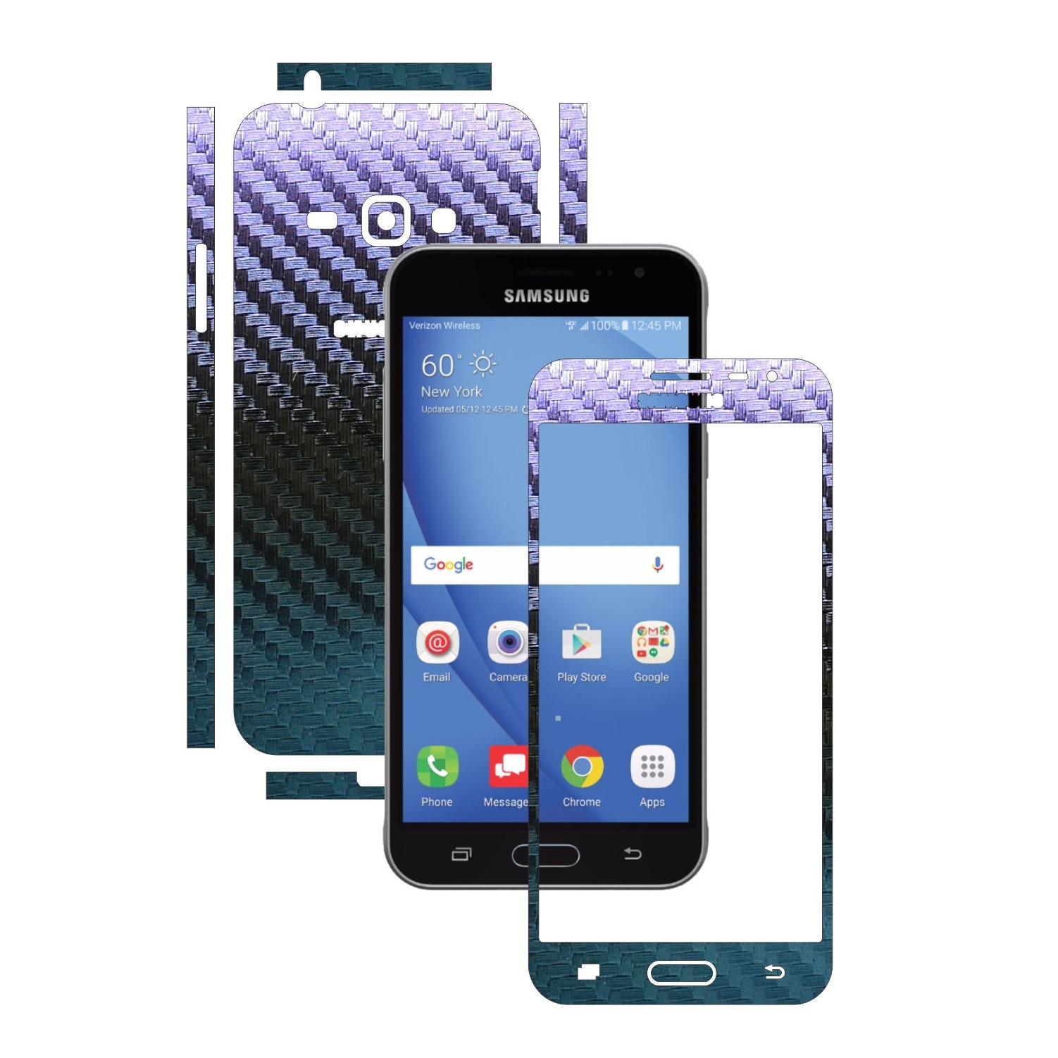 Folie de protectie Carbon Skinz, Husa de tip Skin Adeziv pentru Carcasa, Carbon Cameleon dedicata Samsung Galaxy J3 2016