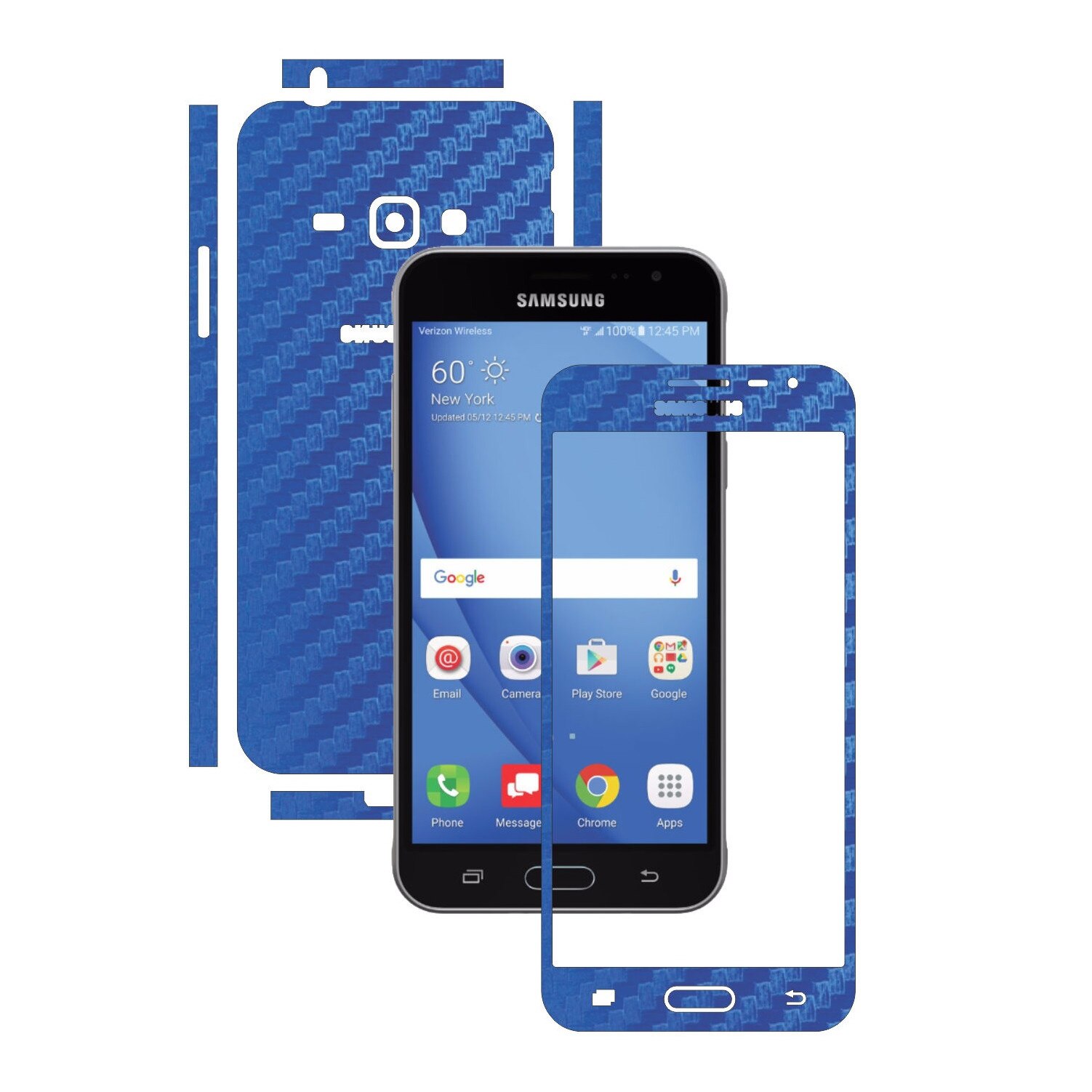 Folie de protectie Carbon Skinz, Husa de tip Skin Adeziv pentru Carcasa, Carbon Albastru dedicata Samsung Galaxy J3 2016