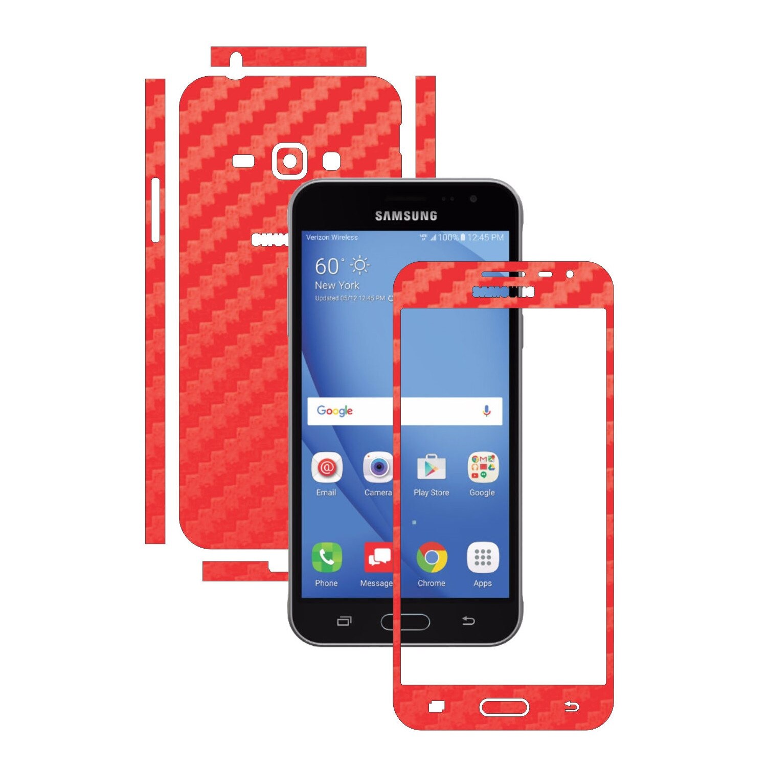 Folie de protectie Carbon Skinz, Husa de tip Skin Adeziv pentru Carcasa, Carbon Rosu dedicata Samsung Galaxy J3 2016