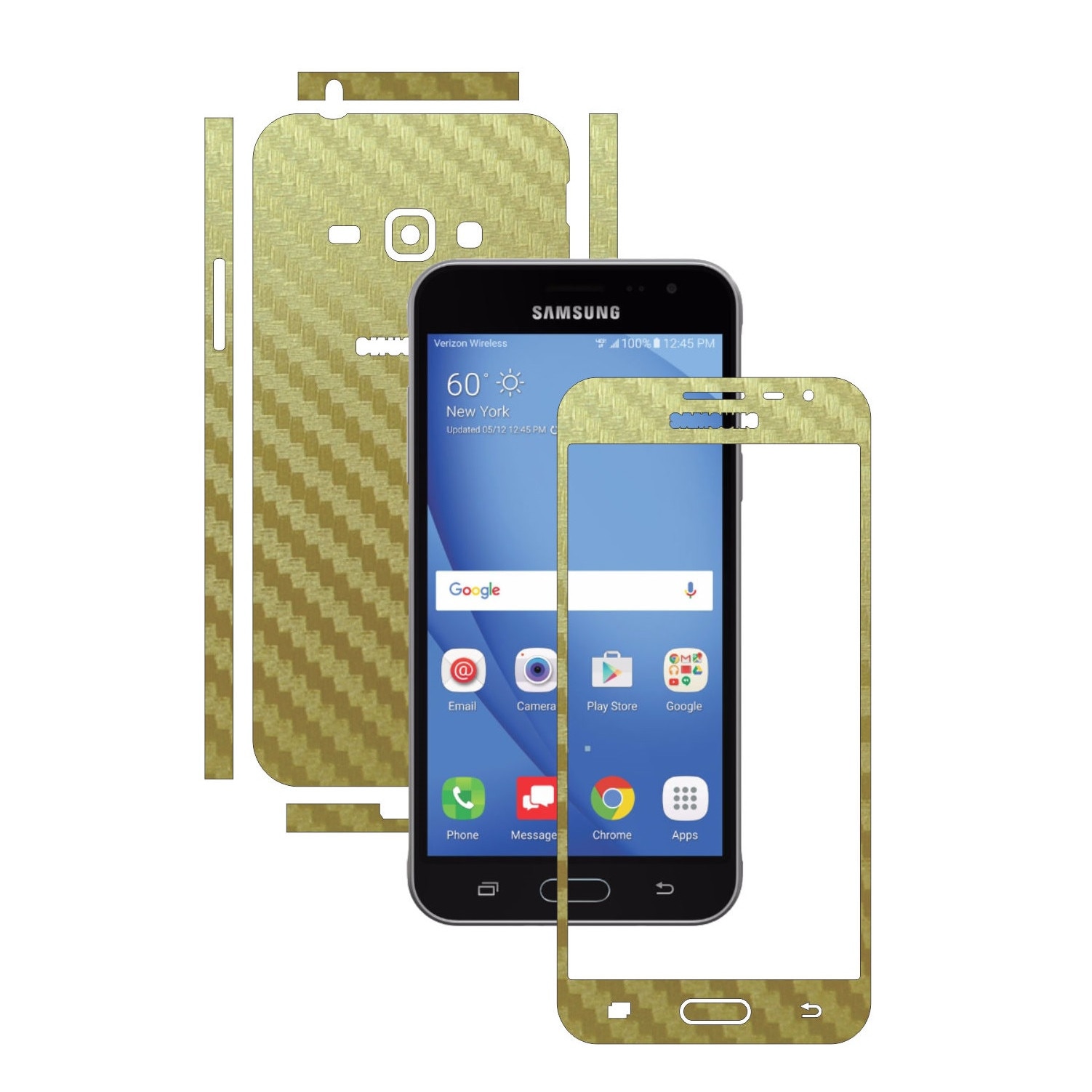 Folie de protectie Carbon Skinz, Husa de tip Skin Adeziv pentru Carcasa, Carbon Auriu dedicata Samsung Galaxy J3 2016