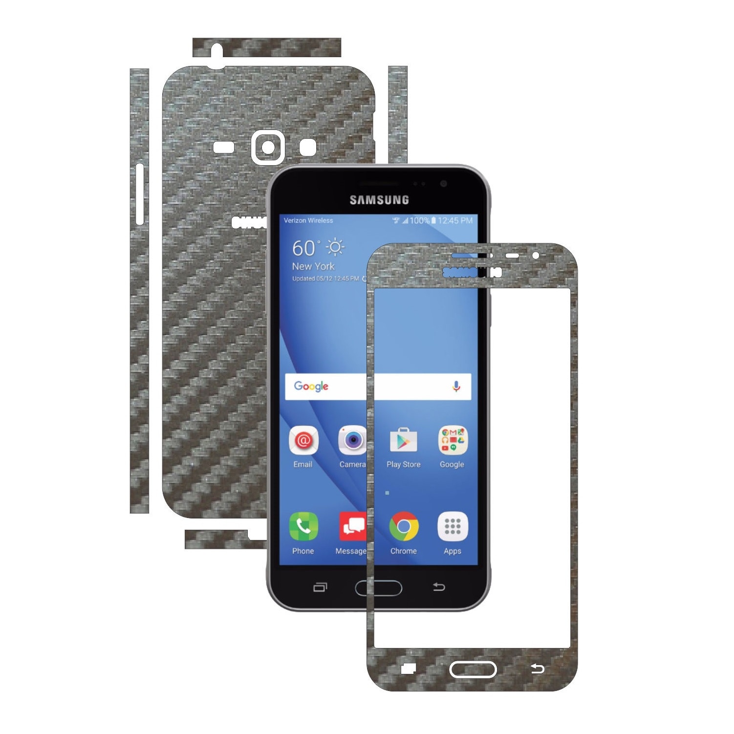 Folie de protectie Carbon Skinz, Husa de tip Skin Adeziv pentru Carcasa, Carbon Gri Argintiu dedicata Samsung Galaxy J3 2016