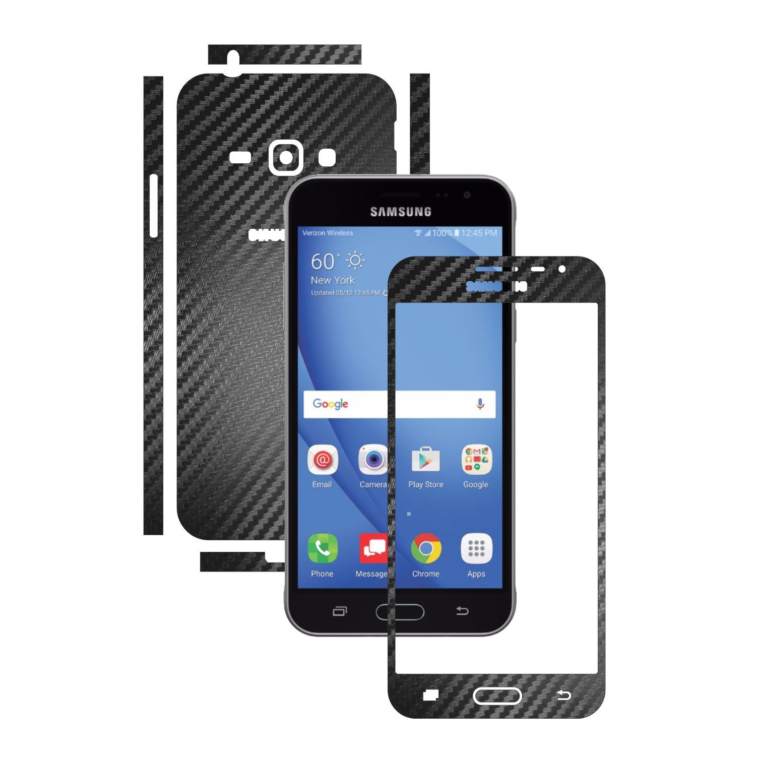 Folie de protectie Carbon Skinz, Husa de tip Skin Adeziv pentru Carcasa, Carbon Negru dedicata Samsung Galaxy J3 2016