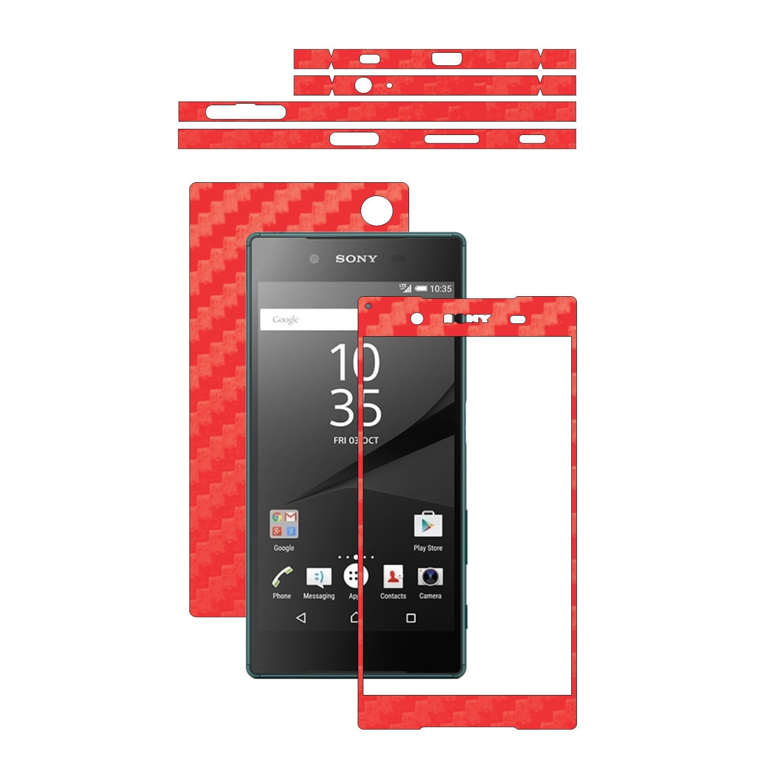 Folie de protectie Carbon Skinz, Husa de tip Skin Adeziv pentru Carcasa, Carbon Rosu dedicata Sony Xperia Z5