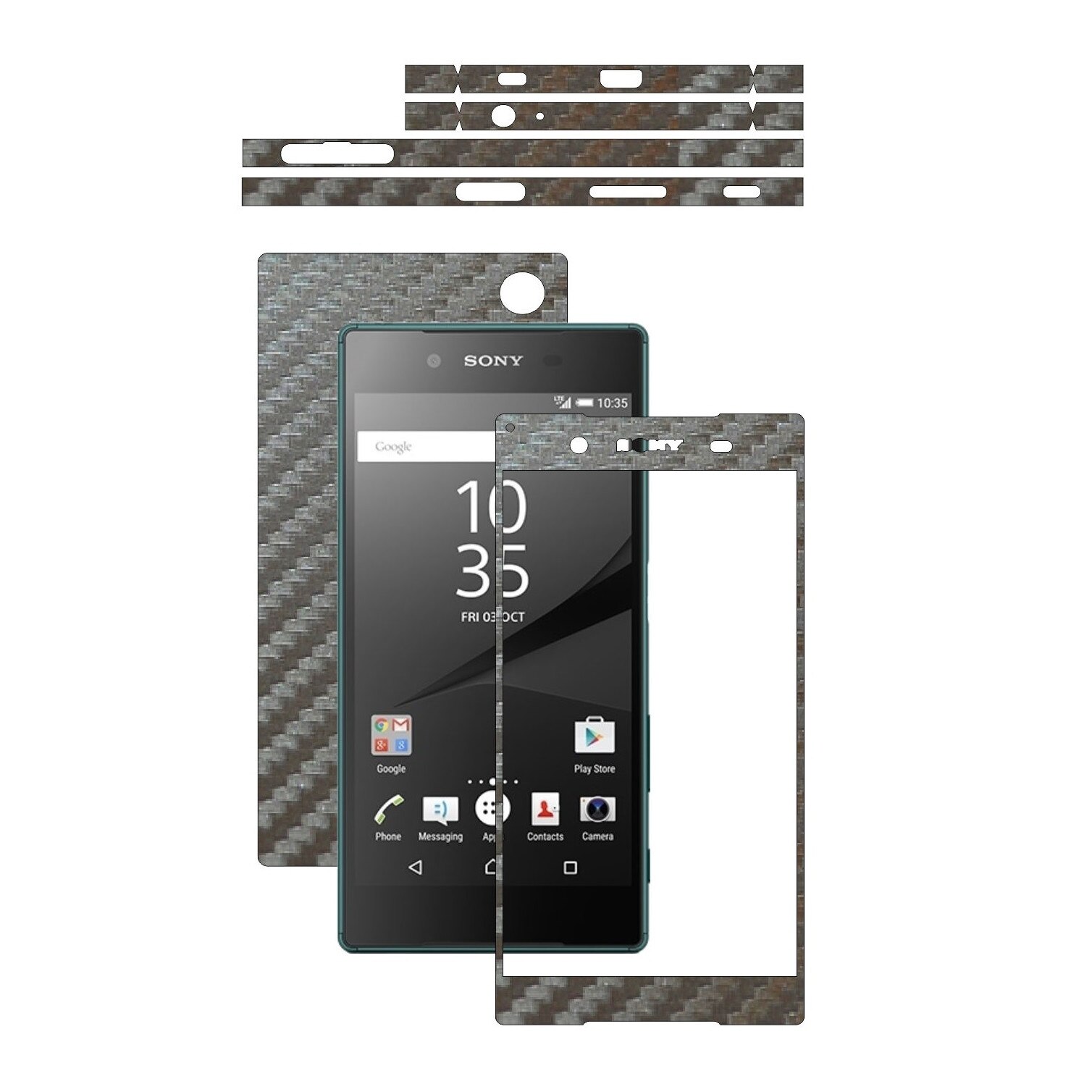 Folie de protectie Carbon Skinz, Husa de tip Skin Adeziv pentru Carcasa, Carbon Gri Argintiu dedicata Sony Xperia Z5