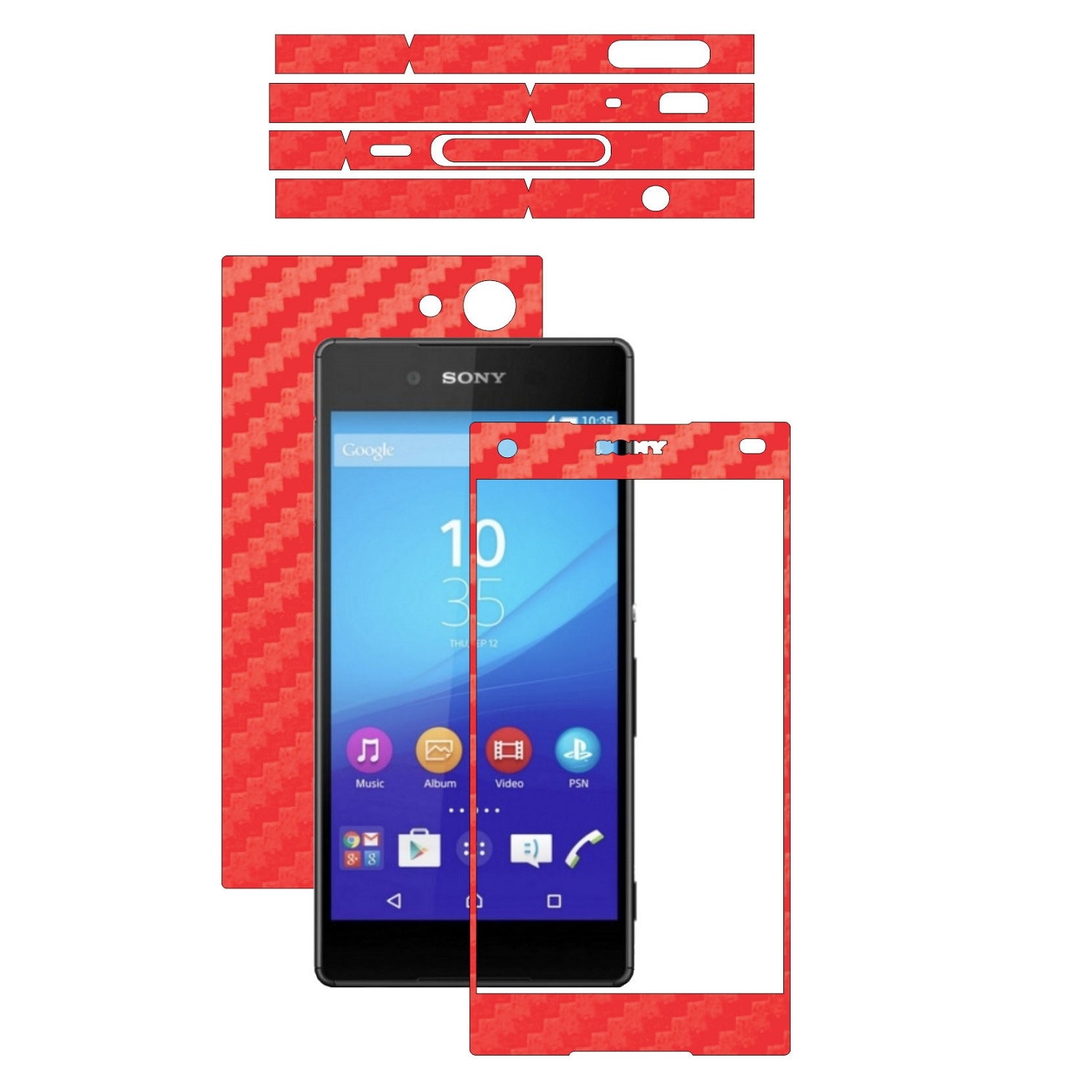 Folie de protectie Carbon Skinz, Husa de tip Skin Adeziv pentru Carcasa, Carbon Rosu dedicata Sony Xperia Z5 Compact