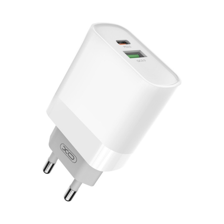 Адаптер щепсел XO L64, USB, тип C, 3A, 18W, бял