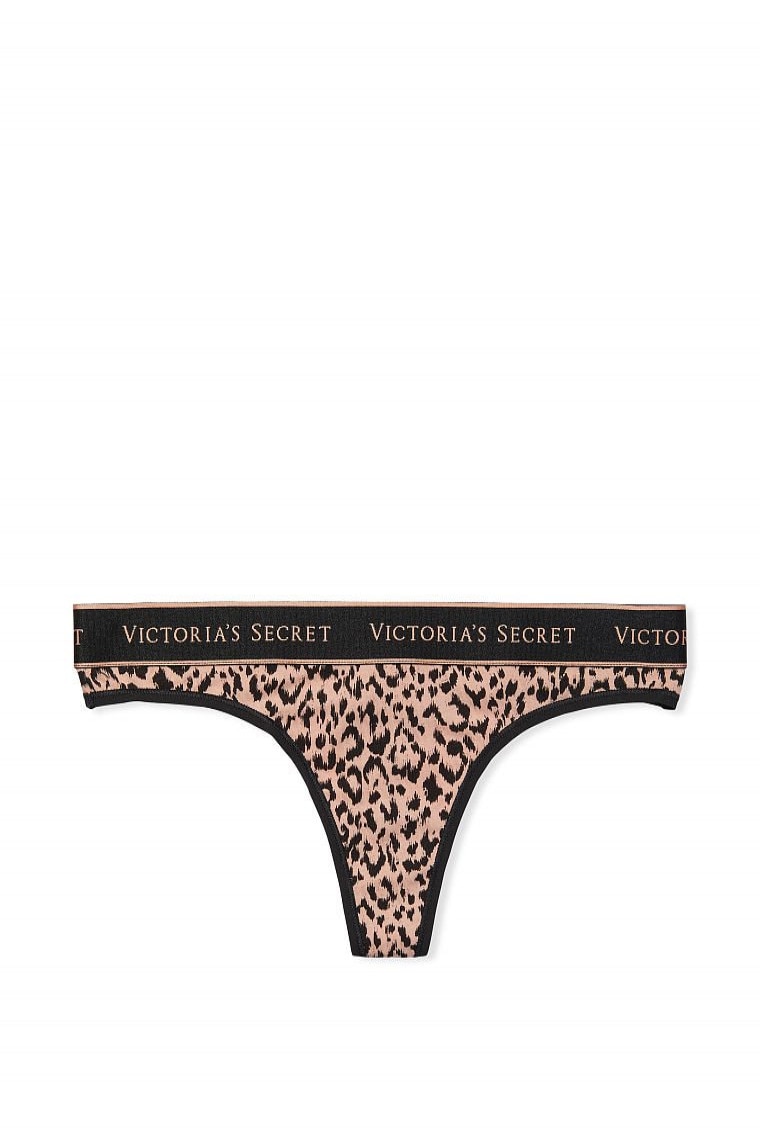 Chiloti tanga Victoria's Secret, Logo Cotton Thong Panty, Animal Print, XS  INTL 